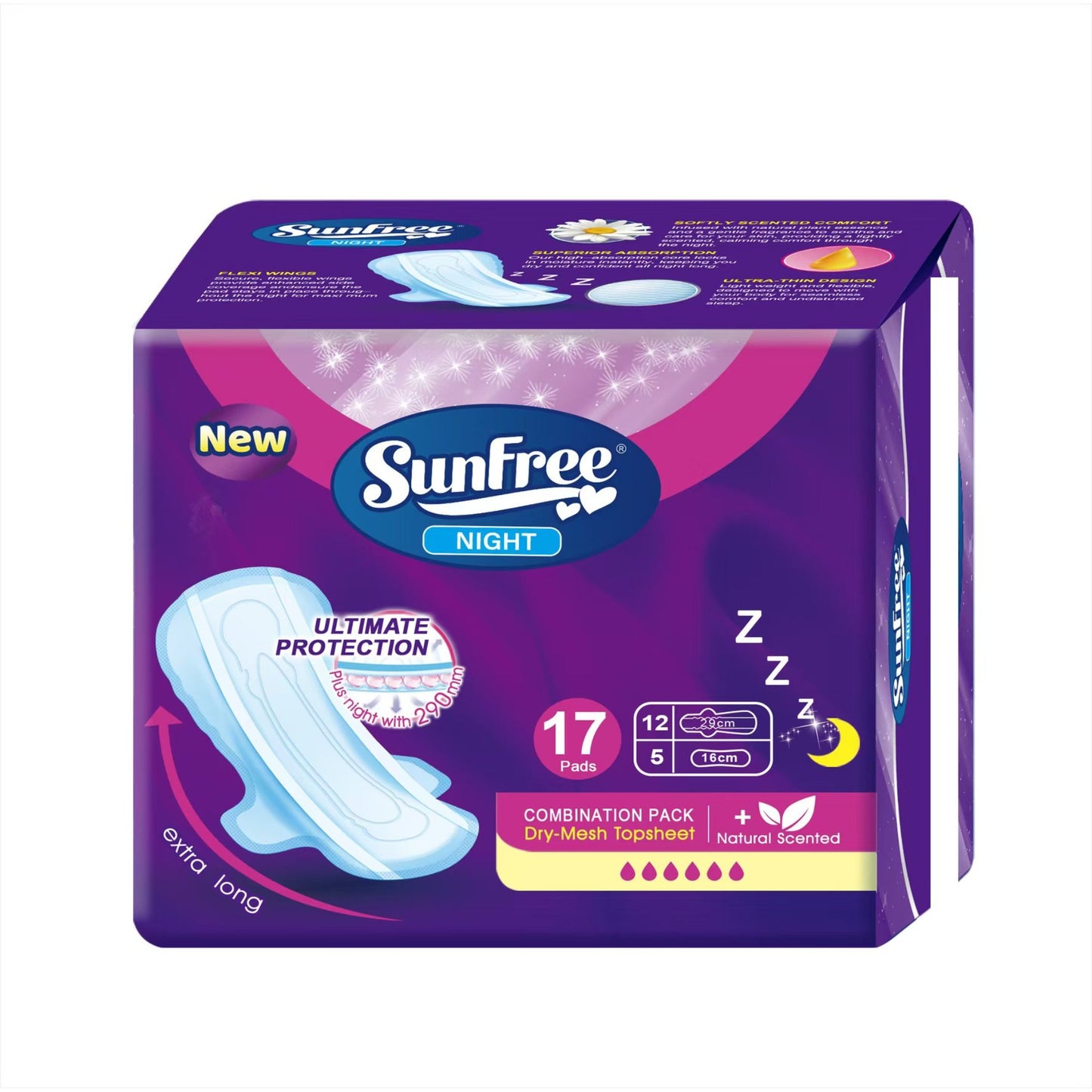 SUNFREE NYLON SANITARY PADS HEAVY FLOW 17S