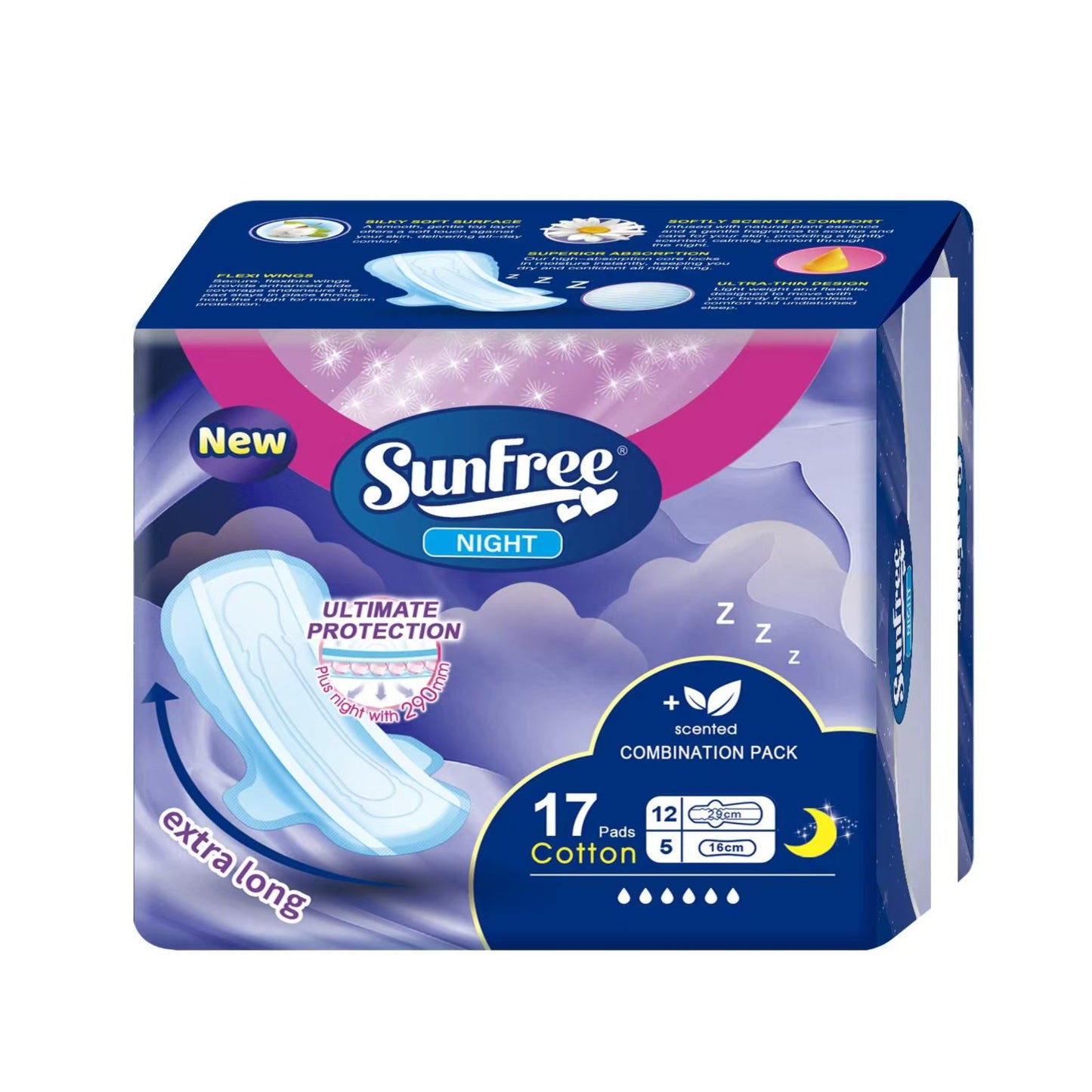 SUNFREE COTTON SANITARY PADS HEAVY FLOW 17S